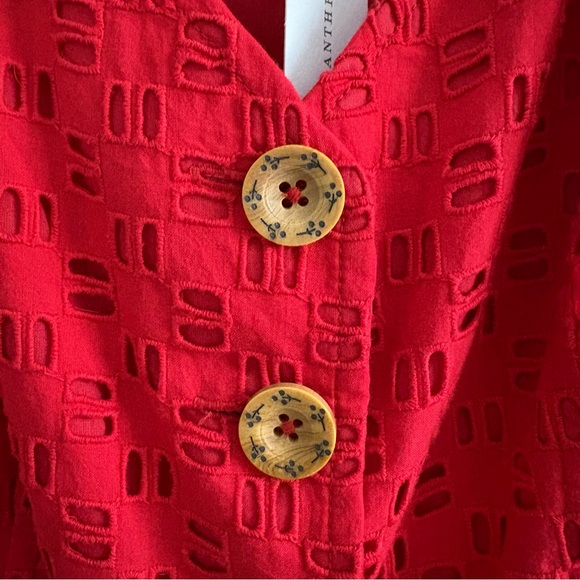 Anthropologie Red Eyelet Lace Button Up Romper Dress NWT 2 Crochet Shorts Y2K - Picture 8 of 12